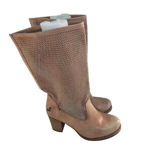Felonioni Italian Tan Leather Perforated Shaft Mid Calf Pull On Boots Size 7